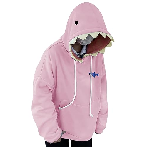 ZWRXW Women's Shark Hoodies Causal Long Sleeve Hooded Sweatshirts Trendy Fall Cute Pullover Outfits Tops with Kangaroo Pocket - XX-Large - Pink