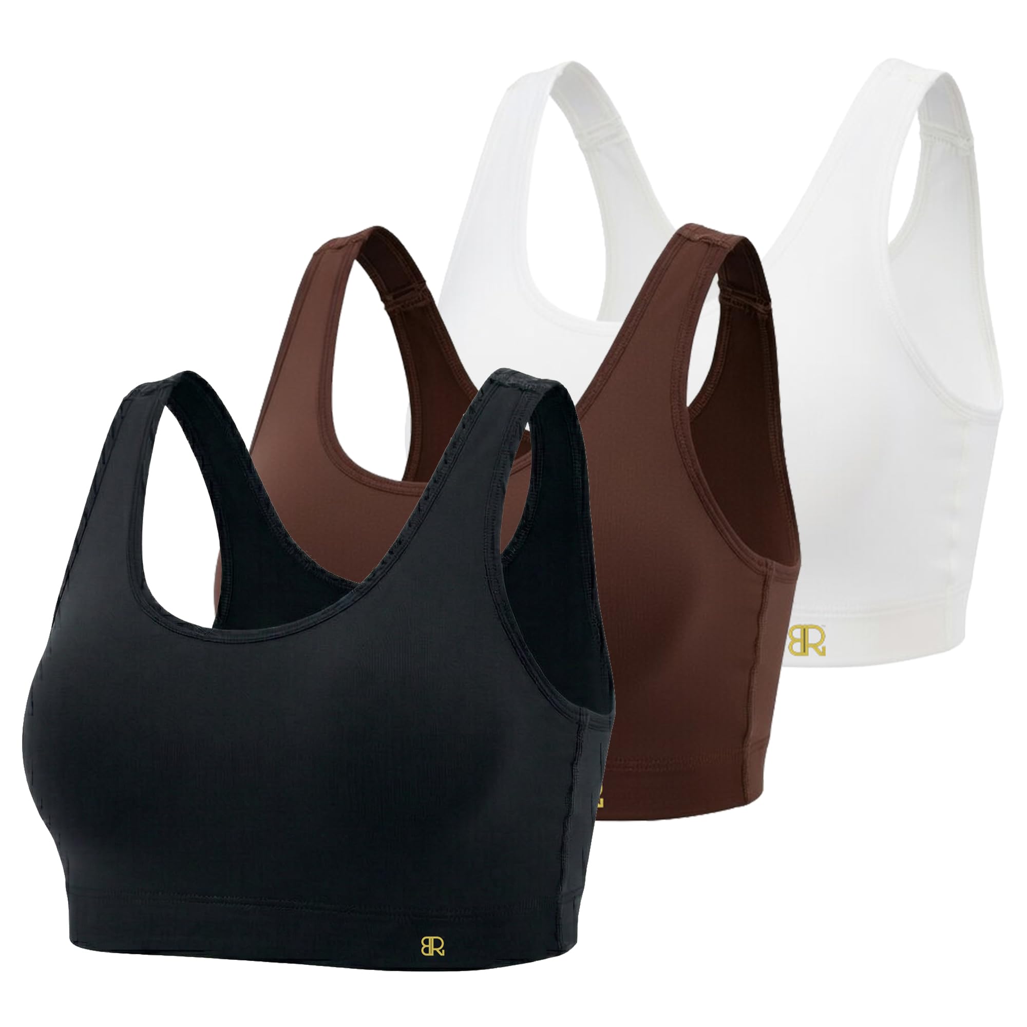 Eirica Women's Black,White,Brown (Pack Of 3) Sports Bra For (Pack Of 3) High Impact Full Coverage Sports Bra Wire Free Yoga Bra With Removable Pads For