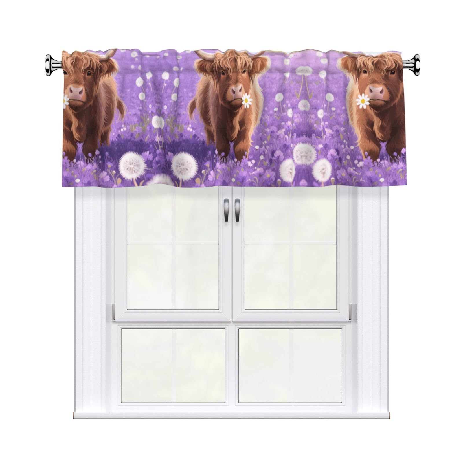 LMNGH Cute Cow Curtain Valance for Windows,Kitchen Window Curtains Blackout Drapes Window Treatments Decorative Rod Pocket Short Curtain for Living Room Bedroom,54" W x 18" L