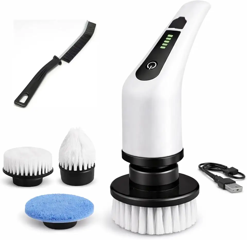 Escova Elétrica Giratória para Limpeza de Box, Rejunte e Azulejo – Sem Fio, Recarregável USB, com 9 Acessórios