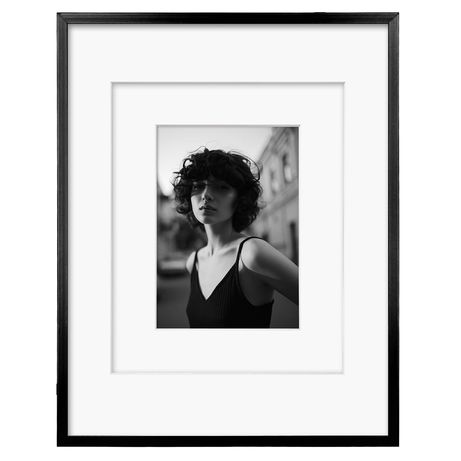 Egofine 11x14 Picture Frame, Display 5x7 or 8x10 Photos with Mat, Black Metal Thin Aluminum Frame for Tabletop and Wall Mounting, Covered by Plexiglass, 1 Pack