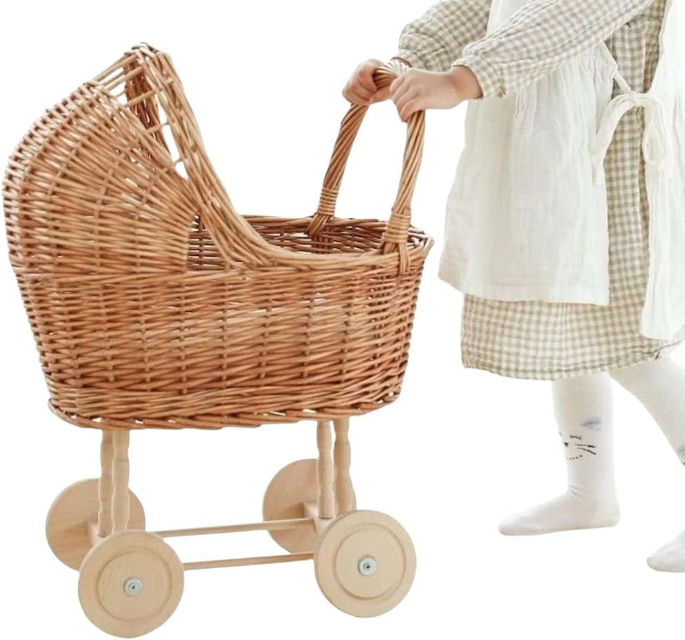 Amazon | Kirnuo手押し車ベビーカー 天然柳おもちゃ 子供遊び 籐レトロ