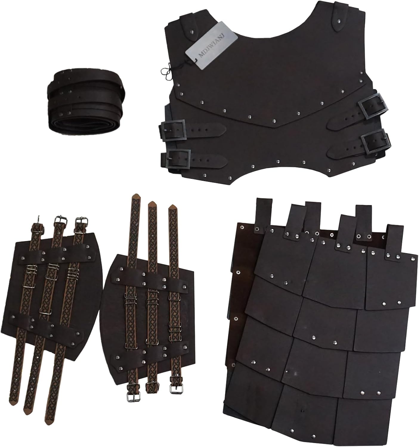 Leather Viking Medieval Chest Costume Armor Suit,Men Cosplay Knight Renaissance Armor Set with Wide Belt Thigh Guard