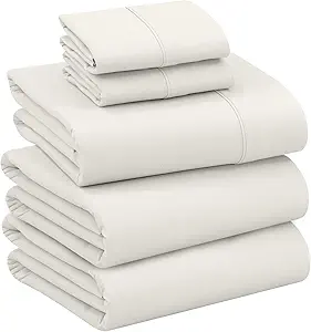 RUVANTI 100% Cotton Split King Sheets Sets for Adjustable Bed, 5 PCs, Soft & Breathable Percale Weave Bedding, Deep Pocket 16", Hotel Standard, Crisp Cool Feel & Durable, Dyed Sheet, Ivory