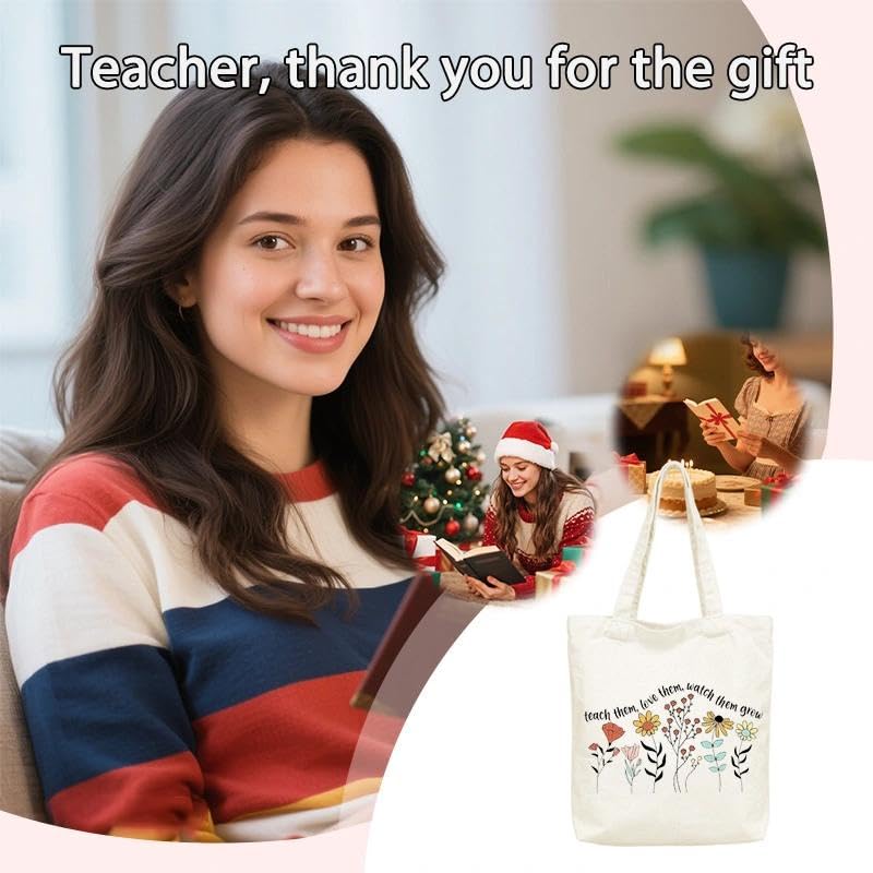 Bolso Tote de Lona Guqqeuc con diseño floral y frase de agradecimiento para maestros miniatura 5