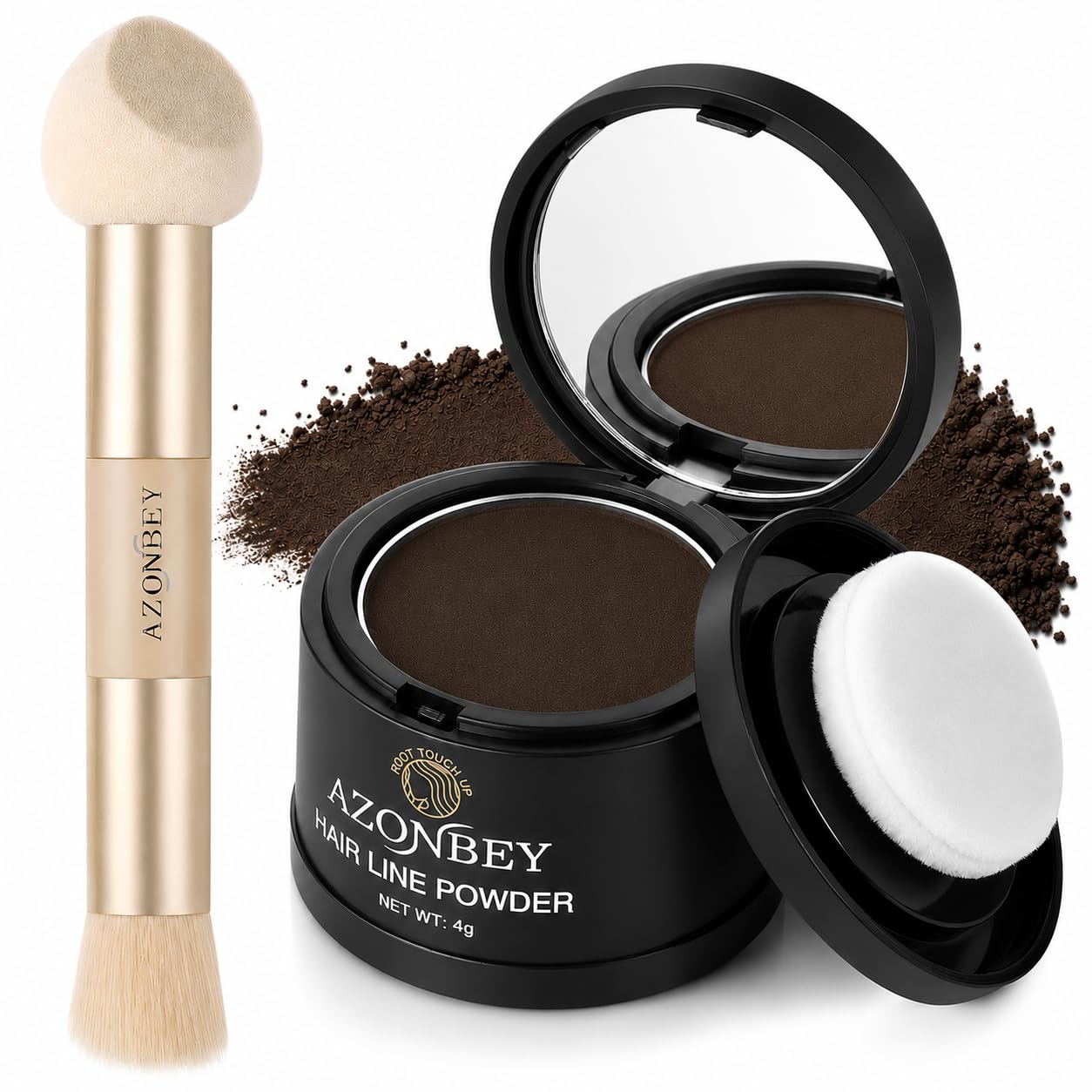 Ansatz-Ausbesserungs-Sets, Haaransatz-Puder für Frauen, Haaransatz-Concealer für dünnes und dünner werdendes Haar, wasser- und schweißresistent, mit Make-up-Pinsel (Mittelbraun, Mittelbraun)