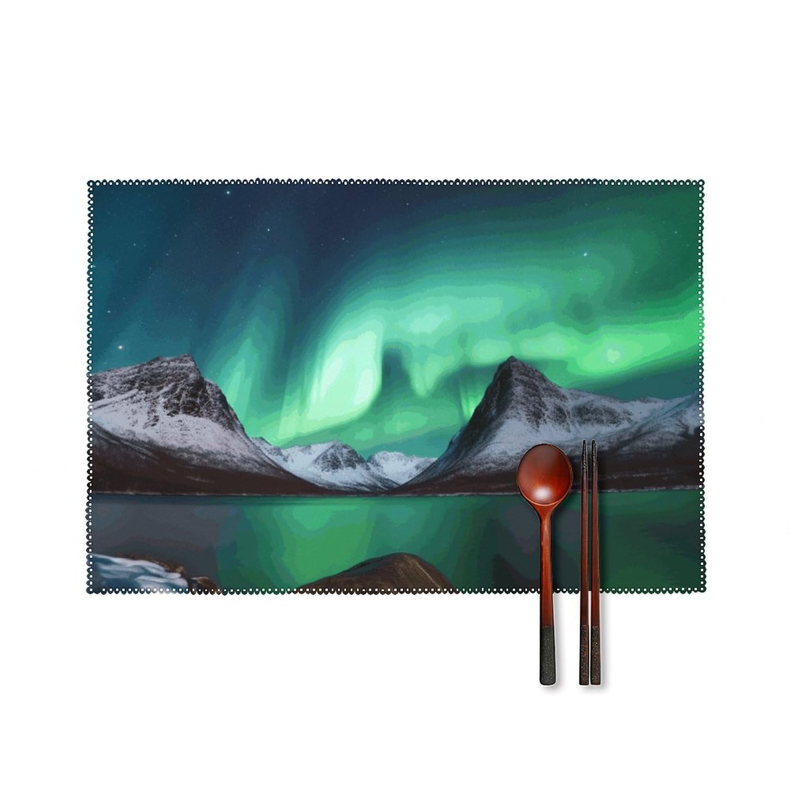 Aurora Borealis Placemats Set of 6 Wipeable Table Mats for Kitchen Dining Table Heat Resistant Waterproof Modern Indoor/Outdoor Non-Slip Easy Clean Place Mats