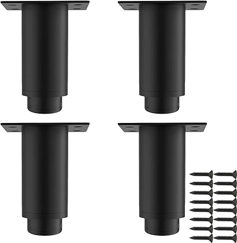 Patas de metal para muebles de 4 pulgadas, juego de 4 patas de repuesto para sofá de altura ajustable, redondas, modernas, color negro, para sofá,