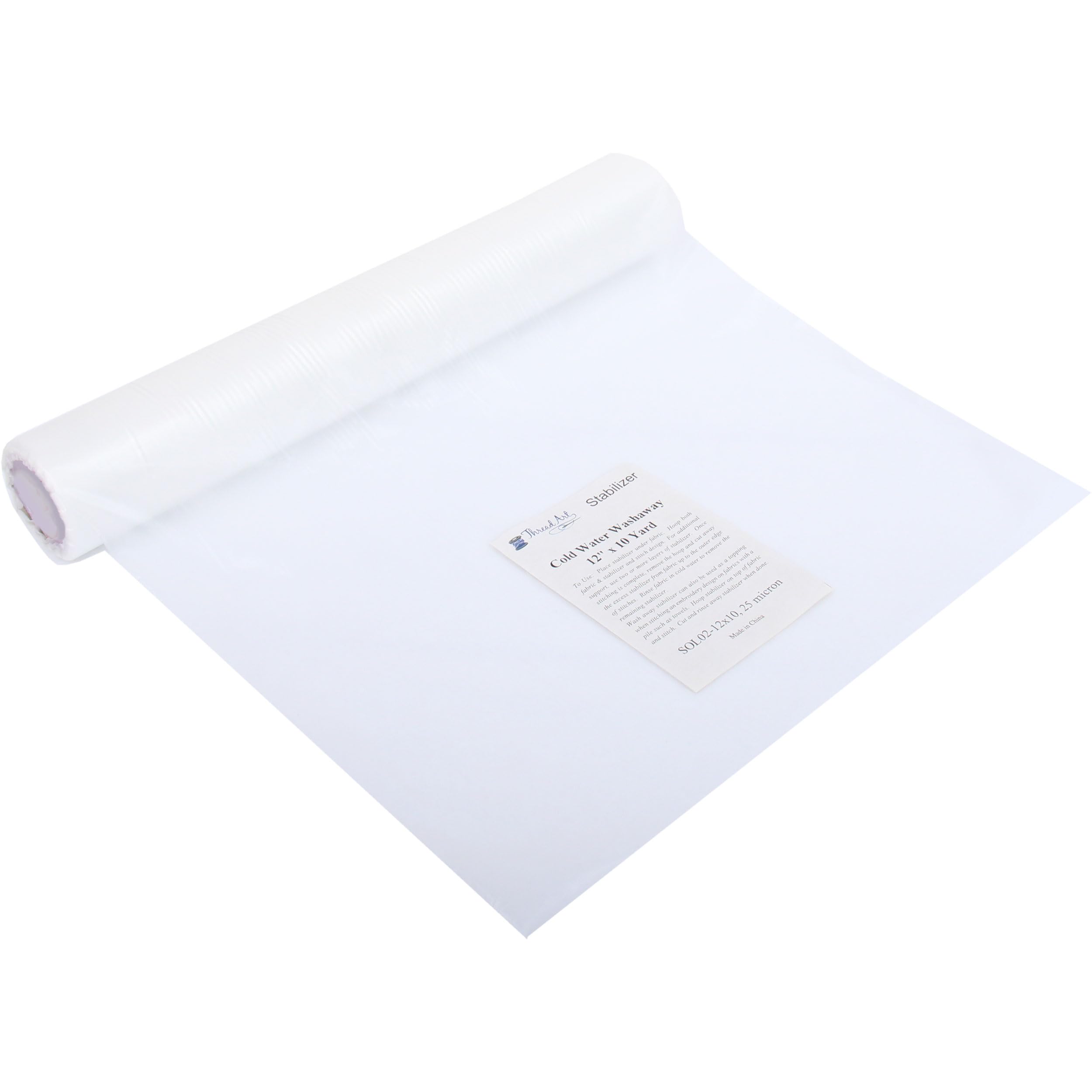 Threadart Cold Water Washaway Embroidery Stabilizer | 12"x 10 yd roll | for Machine Embroidery | Additional Styles of Cutaway, Washaway, Tearaway, Sticky in Rolls and Precuts
