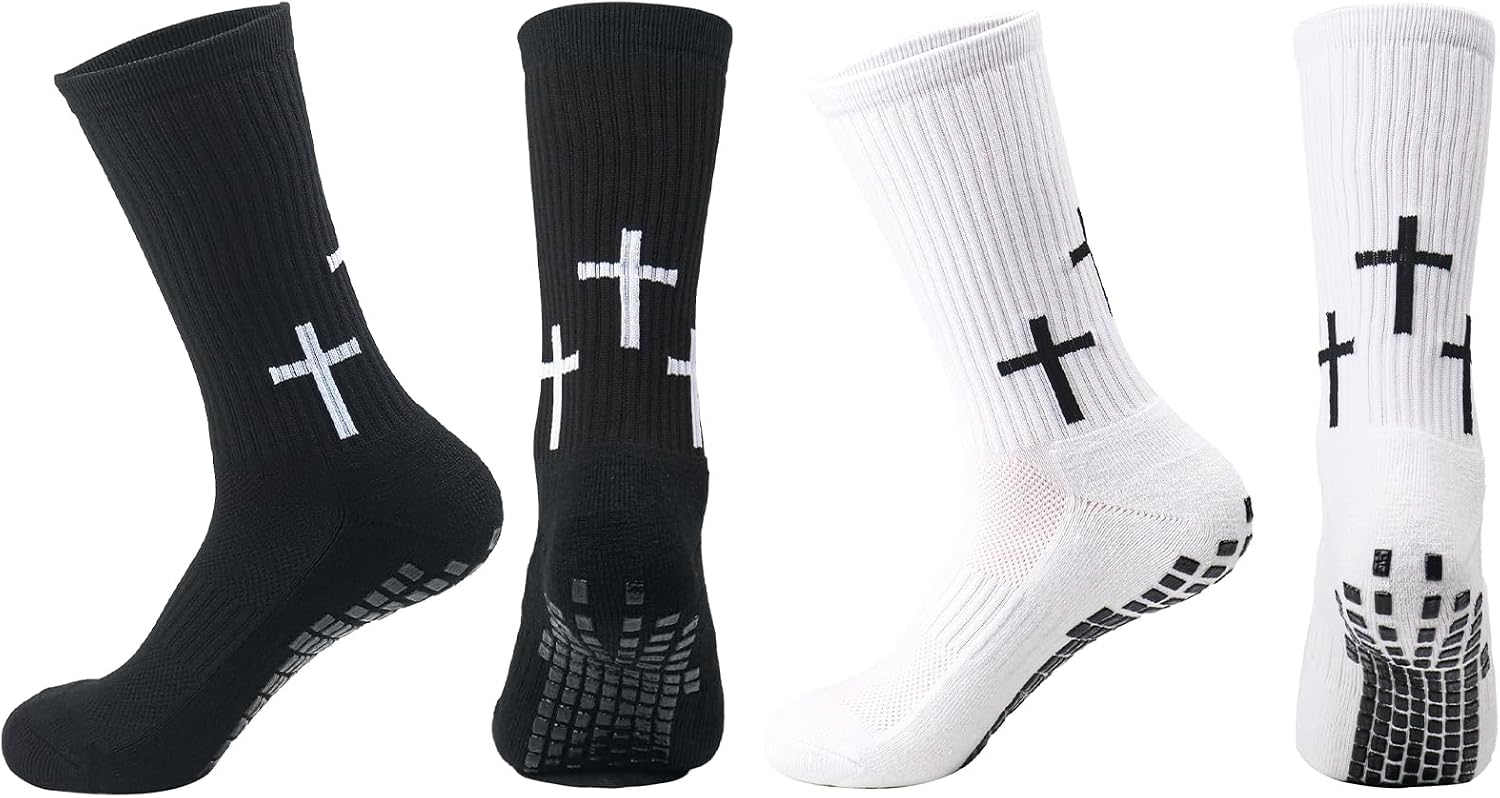 Cross Grip Soccer Socks Anti-Slip Football Sports Sock, Jesus Christian Athletic Sock for US 6-12