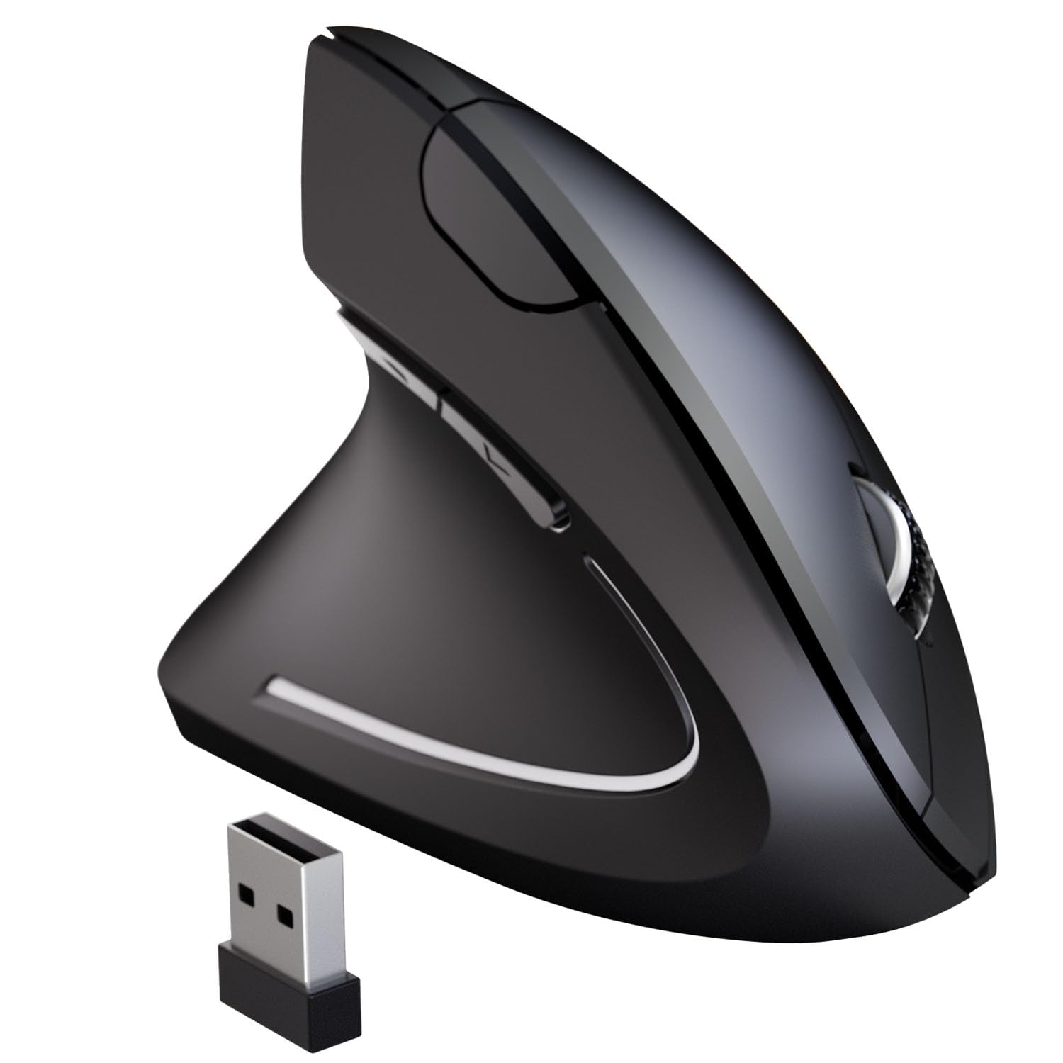 Mouse per mancini, mouse ergonomico per mancini, mouse verticale wireless USB 2.4G, DPI regolabile (800/1200/1600), 6 pulsanti per PC, Mac, laptop, Windows, desktop - nero
