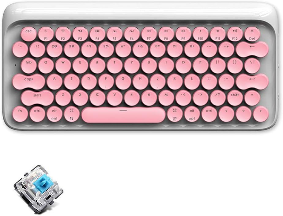 Wireless Mechanical Gaming Keyboard, Blue Switch White Backlit USB Retro Round Floating Keycap Ergonomic Keyboard for PC Laptop Computer Mac (Color : Pink)