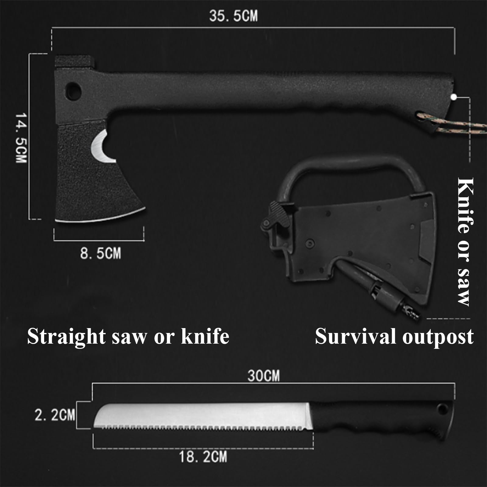 MEPEREZ Camping Axe, 14 inches Camp Hatchet, Outdoor Survival Axe, Hiking Axe, Multi-Function Camp Axe Set, Sharp, Strong, Rust-Proof