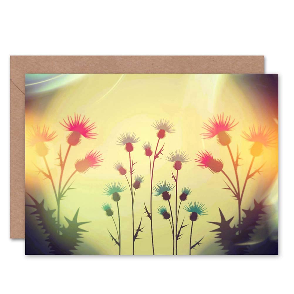 Wee Blue Coo Blue/Light Wee Coo Scottish Thistle Theme Shadow Effect Scotland Sealed Greeting Card Plus Envelope Blank Inside