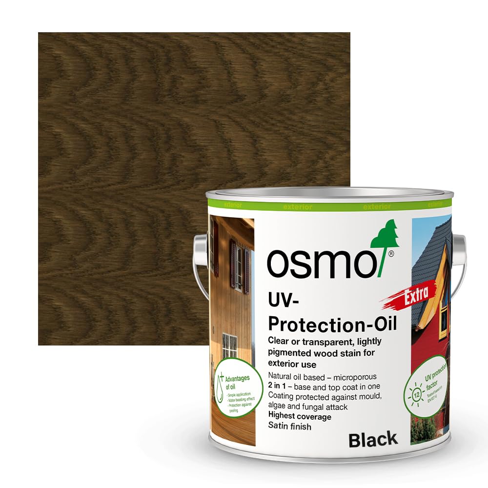 Osmo Black, Satin Uv Protection Oil Extra, Exterior Tints Wood Finish (Black 3075, Satin, 750Ml)