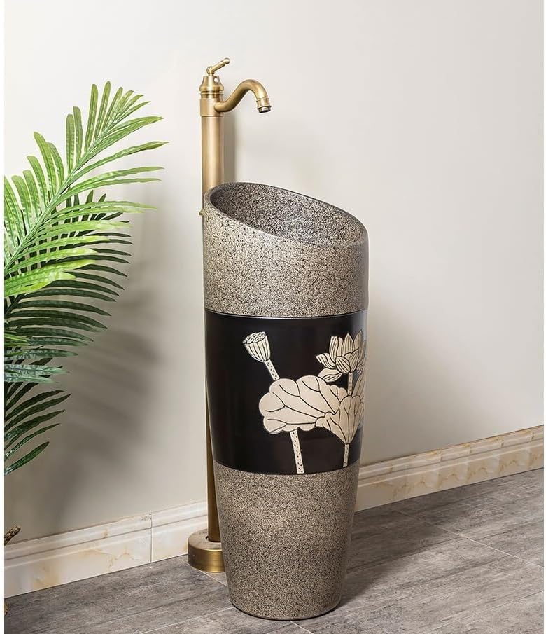 Pedestal Sinks Ceramic Column Sink Household Small Apartment Floor-Standing Wash Basin Balcony Outdoor Pool Bathroom (A)