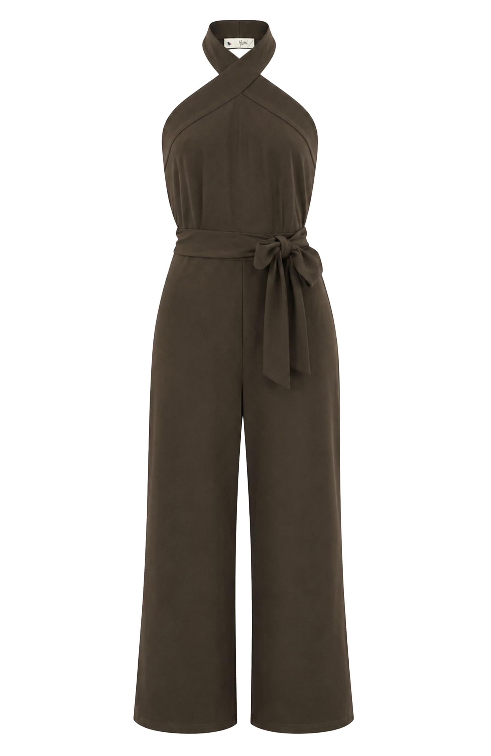 Yumi Women's Brown Cross Over Halter Neck Jumpsuit - Size 10 Uk