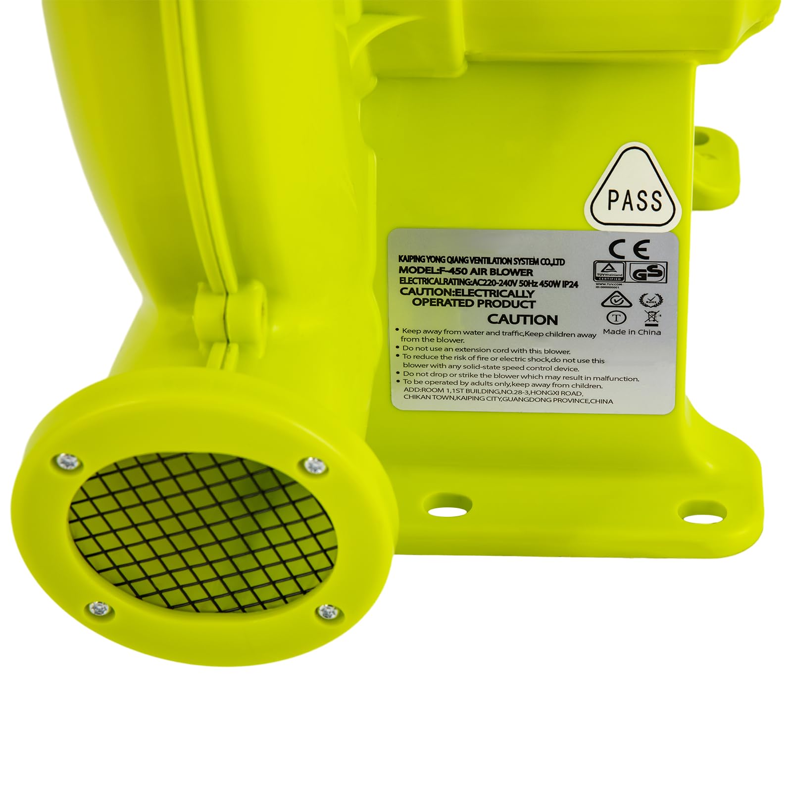 Ventilatore ad aria da 450 W, 2800 rpm, ventilatore a castello gonfiabile, 1500 pa, pompa ad aria elettrica, portatile, soffiatore continuo, soffiatore a soffietto per acquascivolo