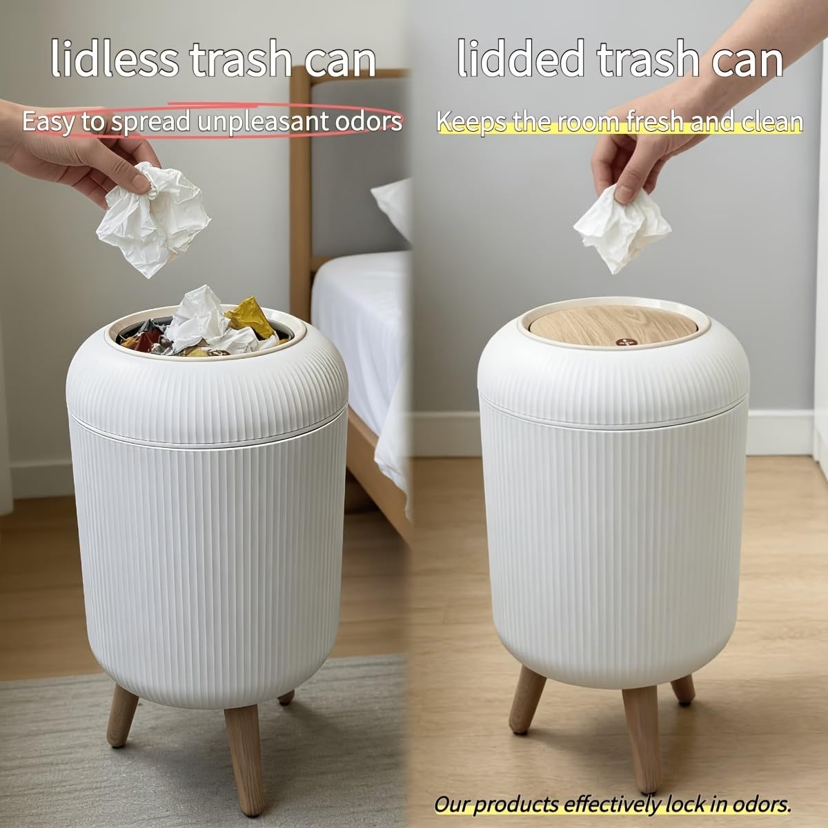 Modern Ribbed Dustbin - Elegant Kitchen Storage -4