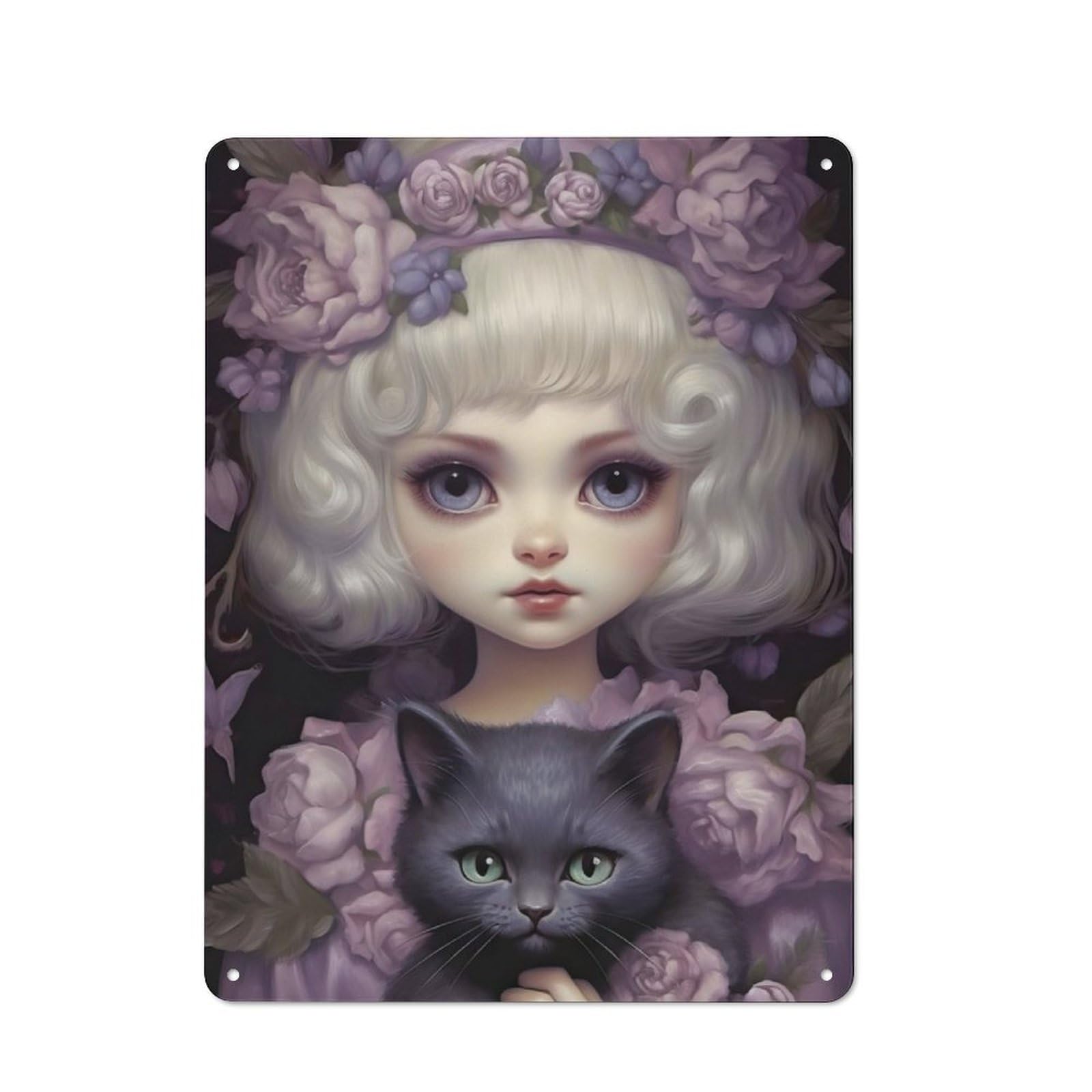 Junmoney Fantasy Cat Lady Rustic Metal Sign 40X30cm For Lounge Or Reading Corner, For Reading Corner Decorators
