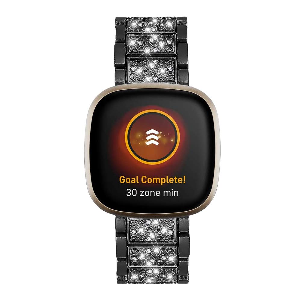 TenCloud Wristband Accessories Compatible with Fitbit Versa 4/Versa 3/Sense/Sense 2 Versa 4 Bands Women Men Bling Metal Stainless Steel Watch Band for Sense 2 Smartwatch