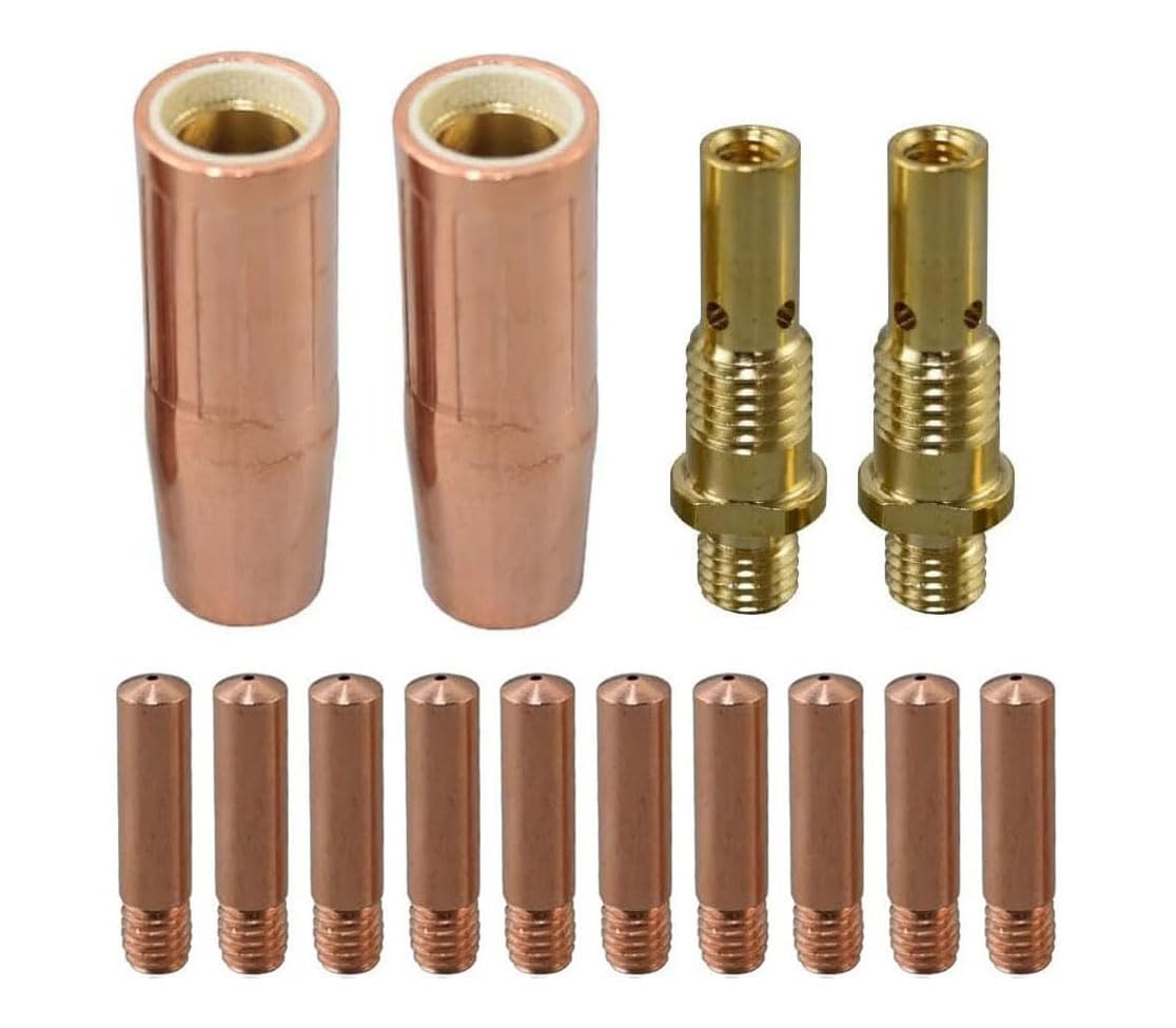 RIVERWELD MIG MAG Contact Tips .035" 0.9mm 11-35 Conical Gas Nozzle 21-50 1/2" Gas Diffuser 35-50 Assorted Size for Lincoln Magnum 100L and Tweco Mini/#1 Welding Torch Gun 14pcs