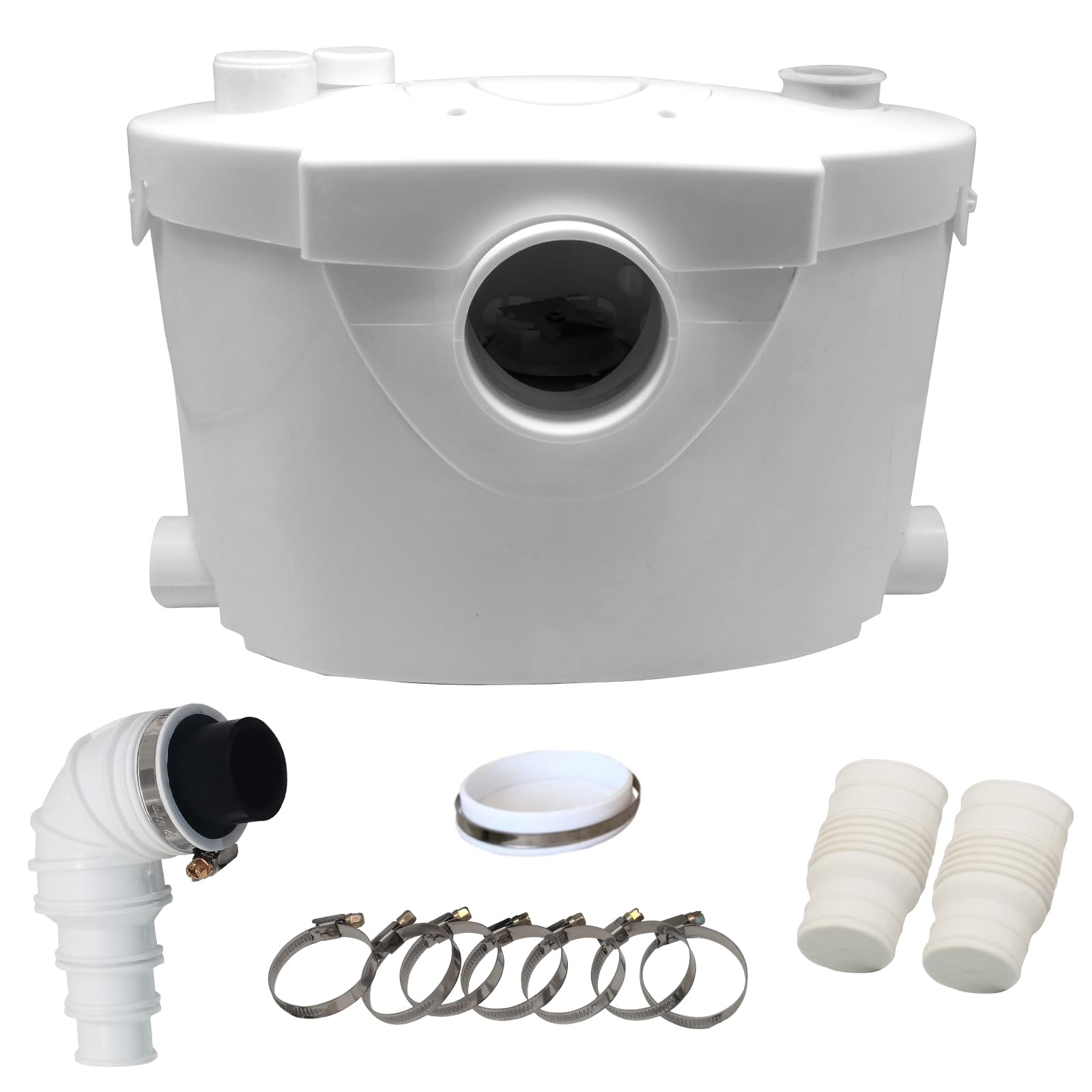 Trituratore WC Maceratore Pompa 400W, Pompe per Fognature Sanitarie 145L/min 4 ingressi, Pompa di sollevamento Doccia 8m linea di trasporto verticale per WC, Doccia, Lavandino