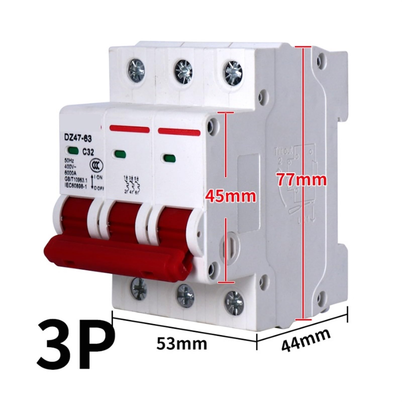 1/2/3/4P MCB DZ47-63 C Typ 400V mini wyłącznik 6A 10A 16A 20A 25A 32A 40A 63A montaż 35mm szyna DIN przeciążenie 1 szt. (4P, 16a)