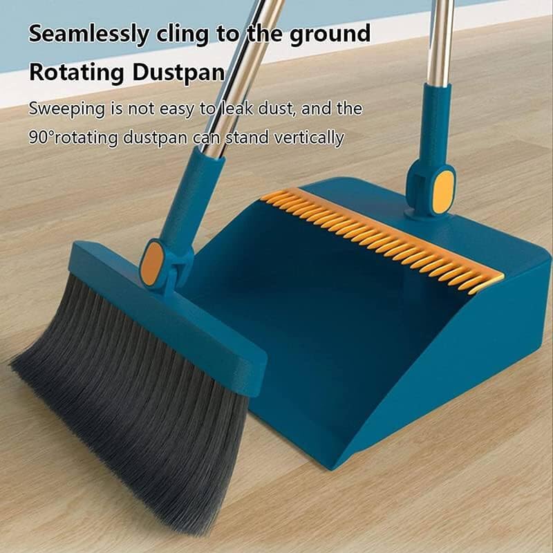 Broom and Dustpan Set, Indoor and Outdoor Cleaning Set, 180° Rotatable, Foldable, Long Handled Broom, Dustpan, 2-Piece Set, Freestanding, Floor Cleaning, Easy Assembly, Convenient Storage, Space Savin
