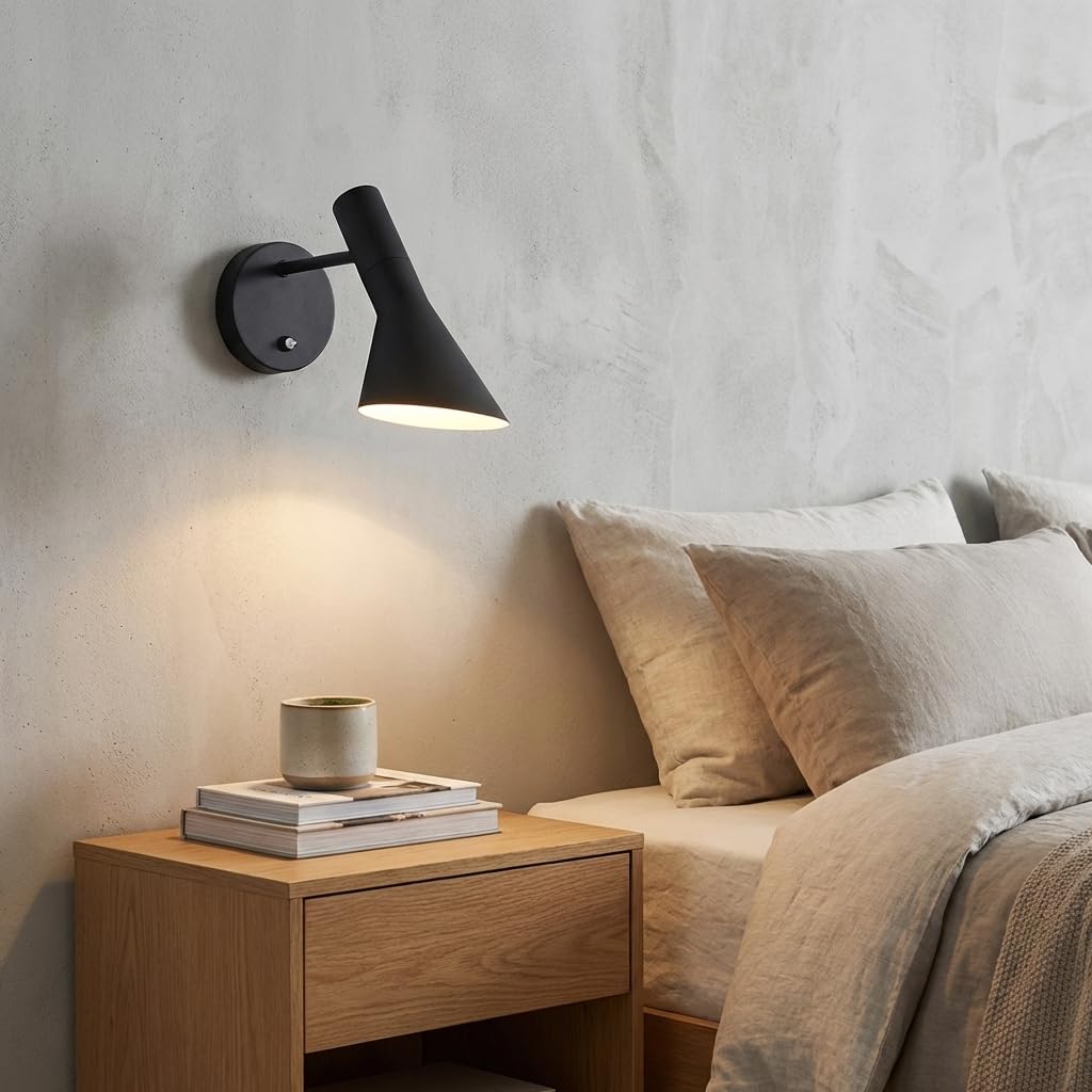 BARCELONA LED Wandleuchte Melisa aus hochwertigem Aluminium in Schwarz, Retro Design Schwenkbarer Wandleuchten, E27 Ideal für Schlafzimmer Nachttisch, Wohnzimmer & Flur, Moderne Innenbeleuchtung