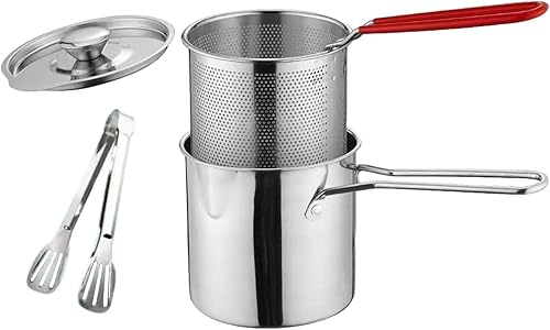 Bothyi Olla pequeña para freír con asa, cesta con colador para papas fritas, cocina, con tapa