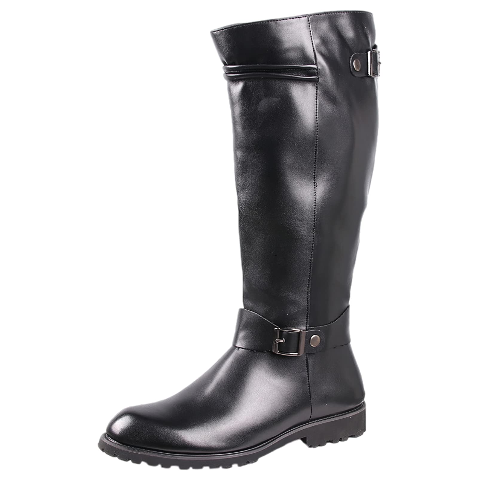 ANUFER Hommes Sous le Genou Bottes de Chevalier Cuir Microfibre Fermeture éclair Cowboy Bottes D'équitation