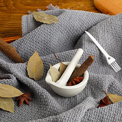 2 Sets Mini Porcelain Mortar And Pestle Set Porcelain Herb Grinder Crusher Grinding Bowl Kitchen Mixing Grinding Bowl With 2 Pieces Brushes For Seasonings, Sesame, Herbs, Medicine #TOP4