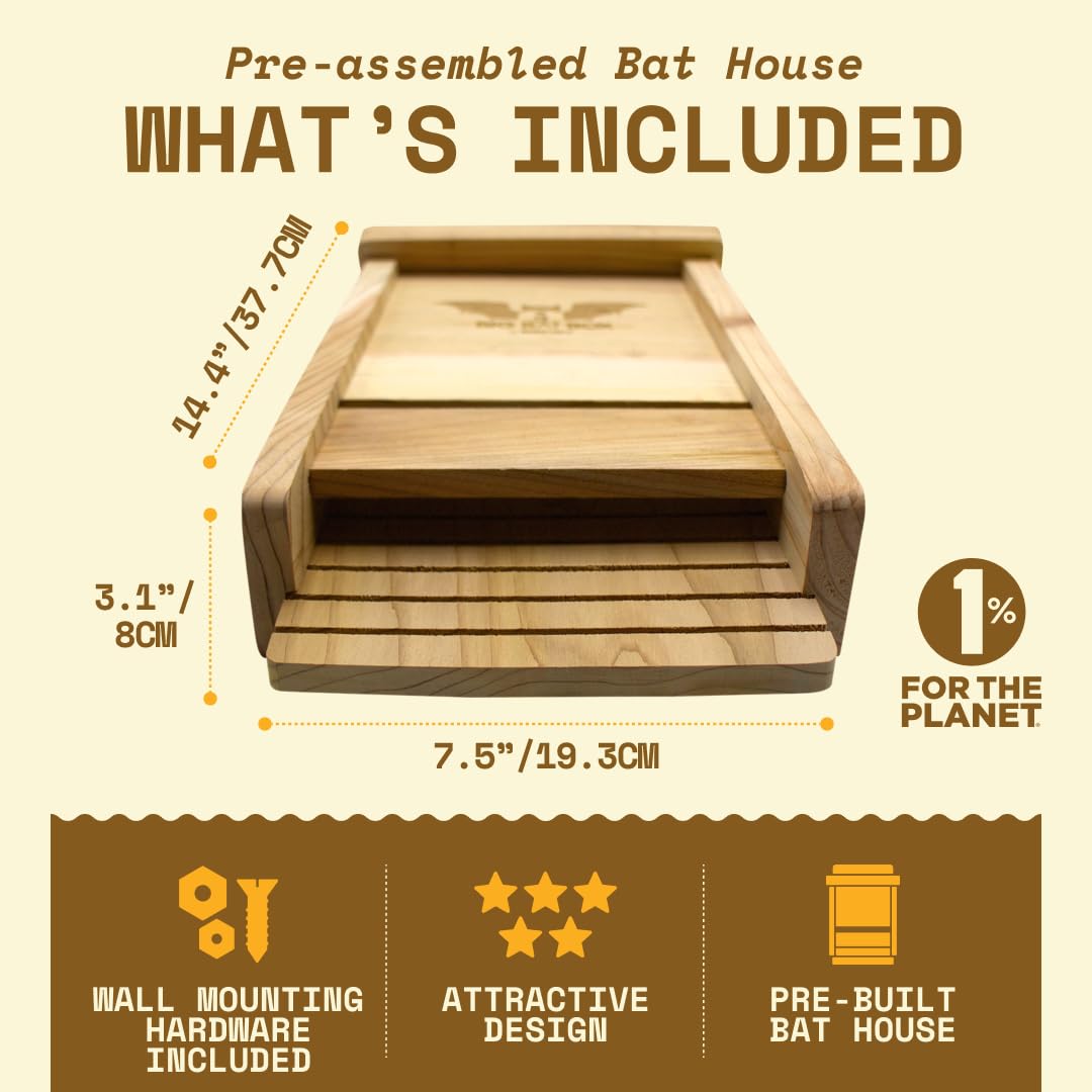 Wildyard Bat House For Outdoors - casa nera per pipistrelli all'aperto - Pulisci il tuo cortile dalle zanzare - Bat Box senza vernice all'interno - Una camera da letto per pipistrelli