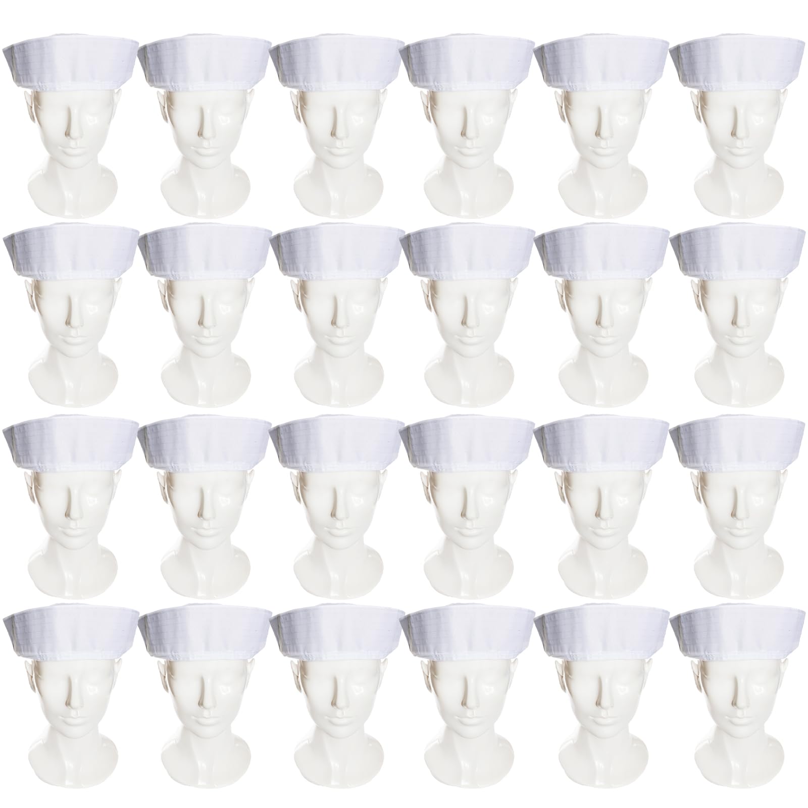 Adults Doughboy Sailor Hat - Pack of 24 - Classic All-White Sailor Hat - Adults Navy Sailor Fancy Dress Costume Accessory
