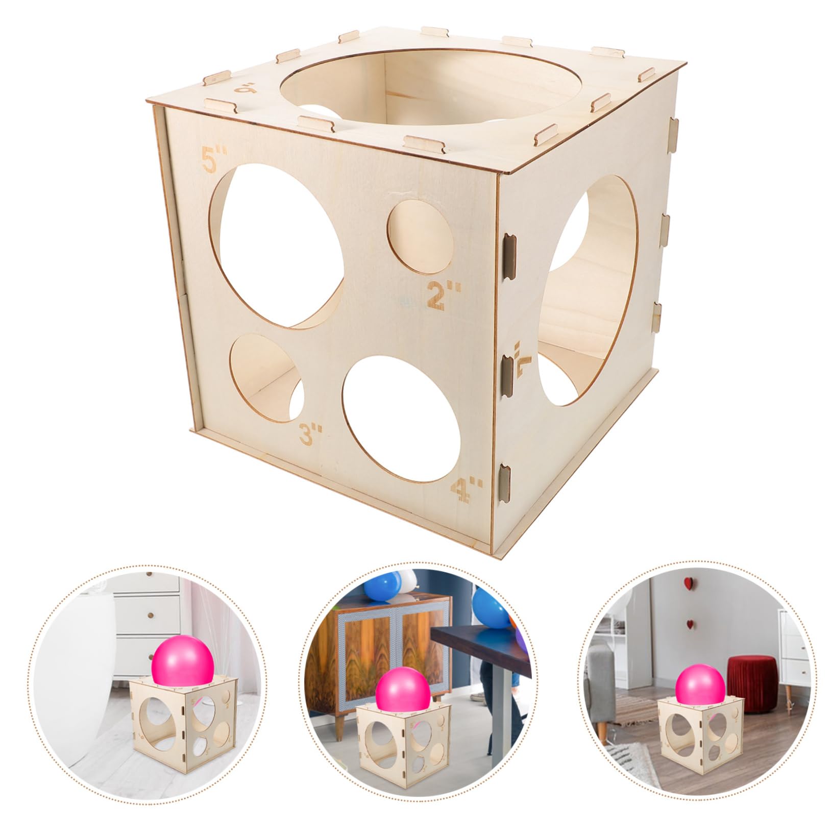 Abaodam Scatola di Misurazione per Palloncini in Legno Pieghevole a Forma di Cubo 9 Fori, Strumento Portatile ad Alta Precisione per Decorazioni di Palloncini e Eventi