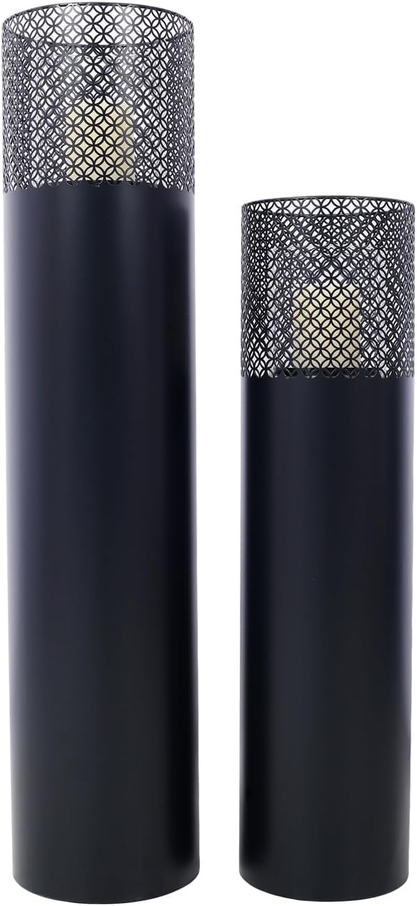 Lantern Column, Decorative Column for Garden in Industrial Design, Lantern for Outdoor and Indoor, Lantern Including Candles, Oriental, 37.5 & 29.5 in, Set of 2
