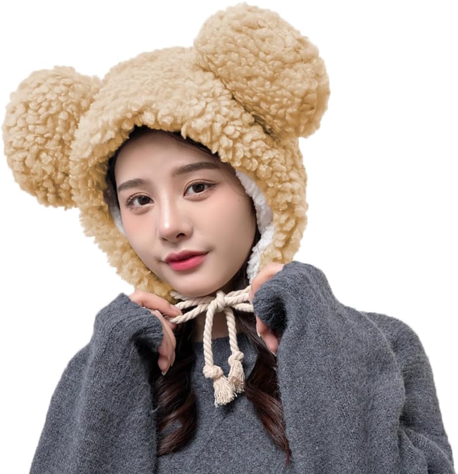 Cute Plush Faux Fur Animal Critter Hat Cap with Ear Flaps Fuzzy Bear Hat Soft Warm Winter Hats Beanie for Adults Women Girls - Image 3