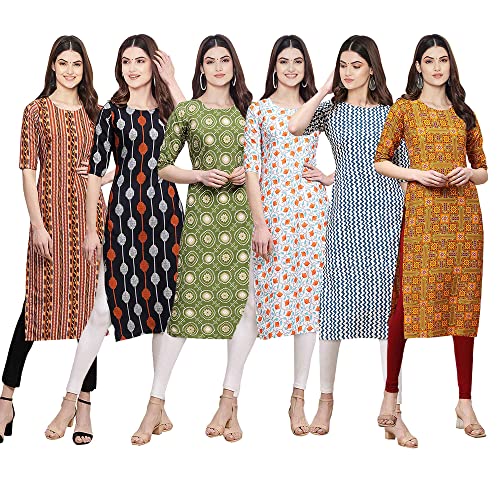 Image of Pinkmint Women's Crepe Digital Print Straight Kurta [Pack of 6] (CKE-329-353-330-333-341-343)