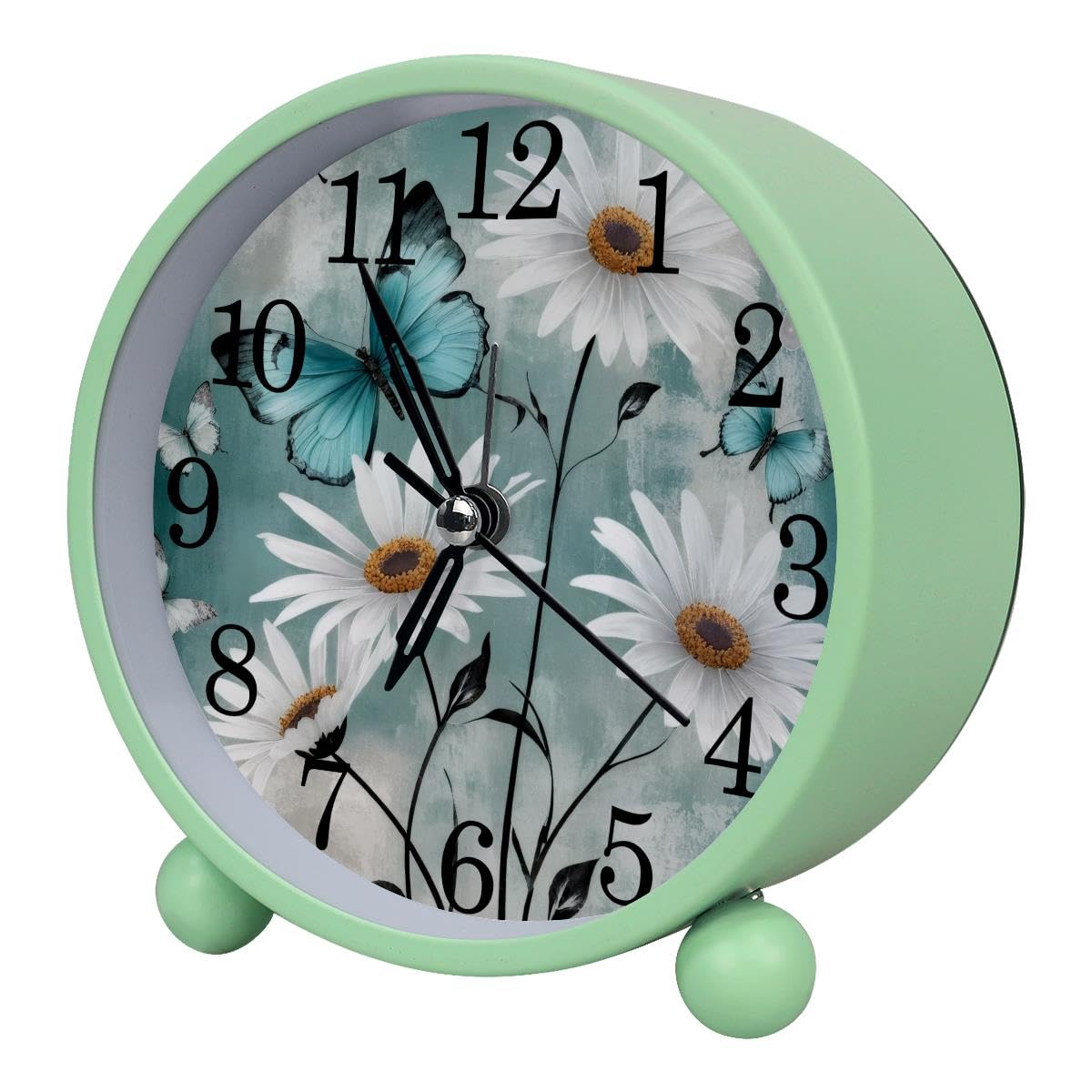 Luoweisi Alarm Clock Rustic Teal Daisy Butterfly Farmhouse, Silent Non-Ticking with Night Light