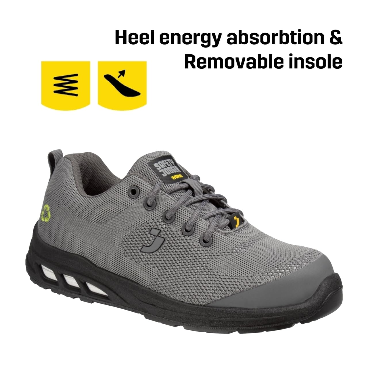 SAFETY JOGGER Obuwie ochronne ECOFITZ S1P - Buty robocze ze stalowym noskiem dla mężczyzn i kobiet, stalowa podeszwa środkowa z recyklingu, antypoślizgowe, Szary, 46 EU