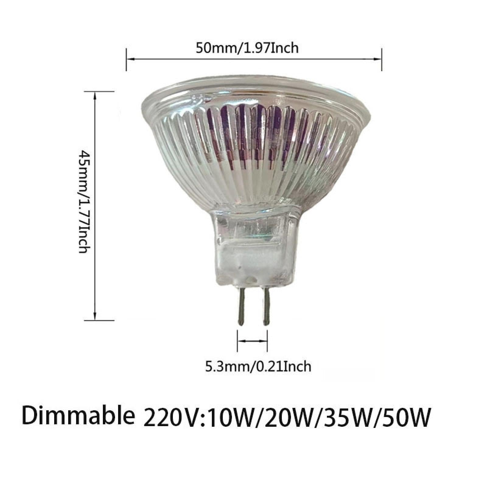 MR16 Foco Bombillas Halógenas GU5.3 220V 20W Spot Lámpara Halógena MR16 Foco Bombillas GU5.3 Base De 2 Pines Blanco Cálido Regulables 10Pc 10W
