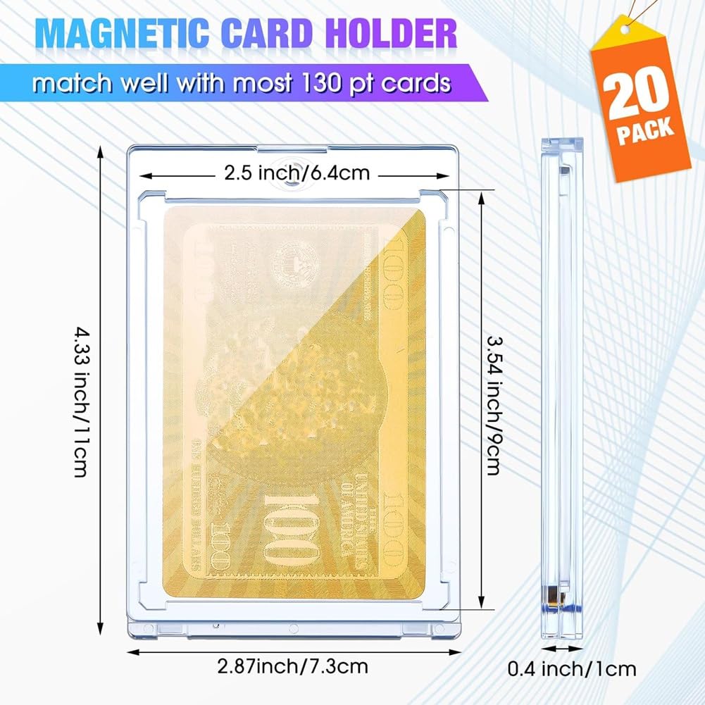 Porta Carte Magnetici In Acrilico da 20 Pezzi da 130 Pt 2,5x3,54 Pollici Porta Carte per La Conservazione di Carte Collezionabili di Baseball