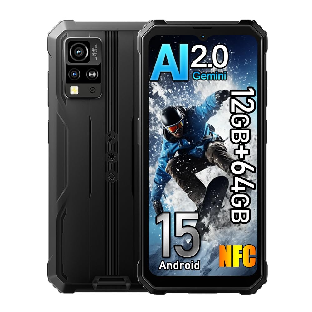 Blackview BV4800SE Android 15 Outdoor Handy 2025, 12GB+64GB/2TB Baustellenhandy, 6.56" HD+ Outdoor Smartphone NFC, 16MP AI Kamera, 5100mAh, IP68 Wasserdicht, Dual SIM 4G,OTG,GPS,Gemini AI,Schwarz