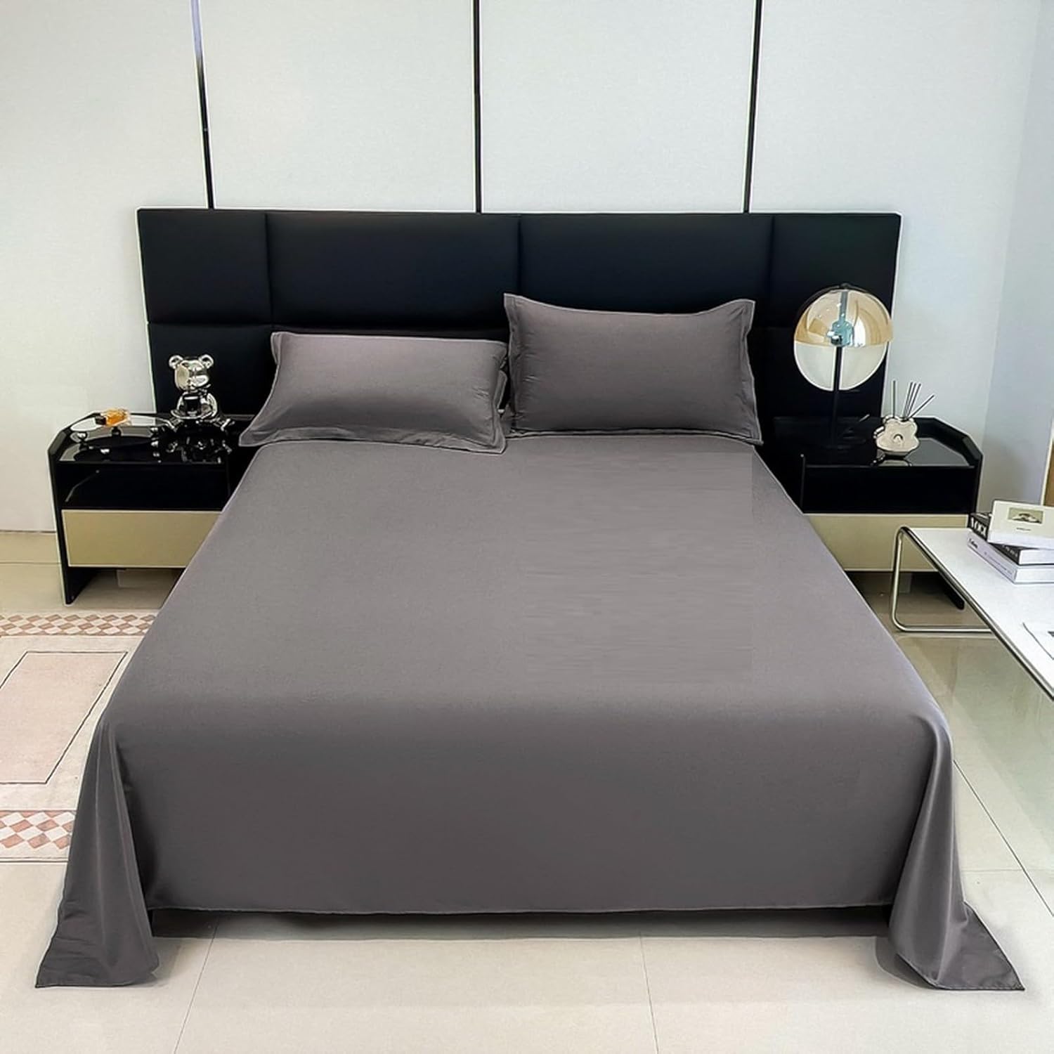 A.Monamour Soft Solid Dark Grey Bed Sheets Bedsheet