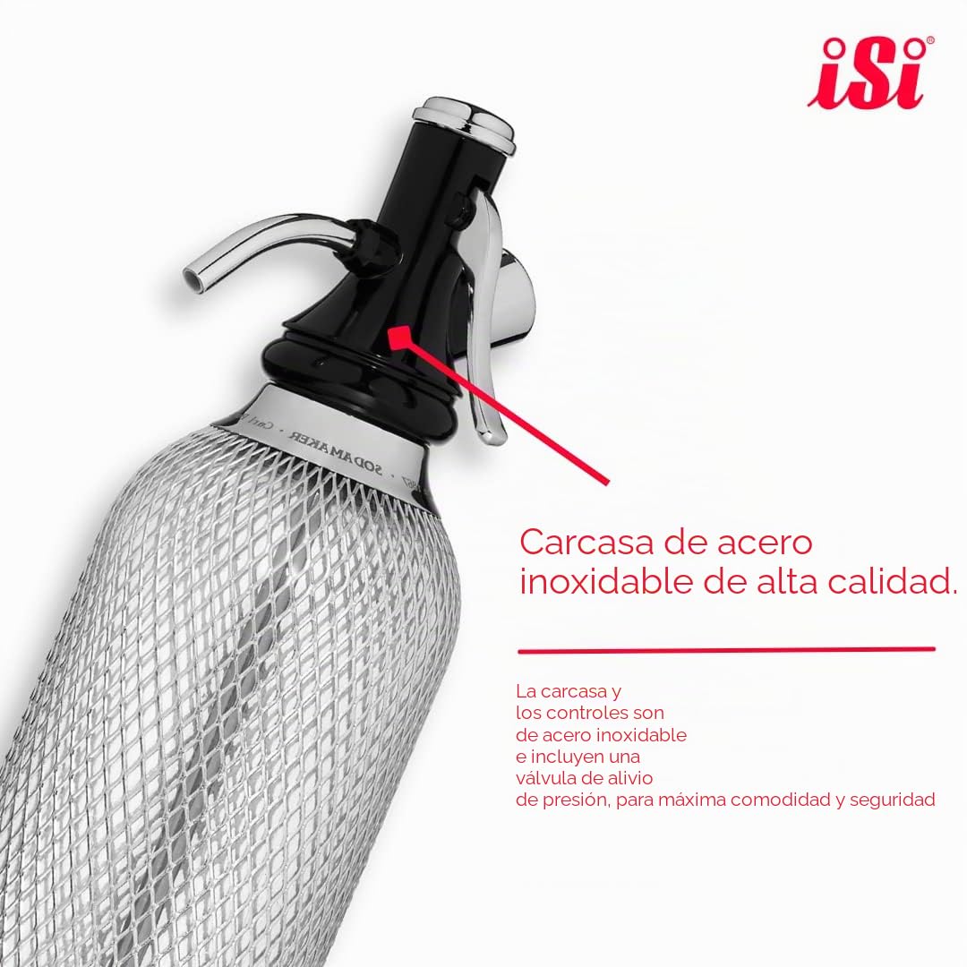 iSi Soda Maker Classic - Set de regalo (incluye 2 vasos y 10 cápsulas de soda, sifón de soda, 1,0 l, acero inoxidable, accesorio de bar para agua con burbuja