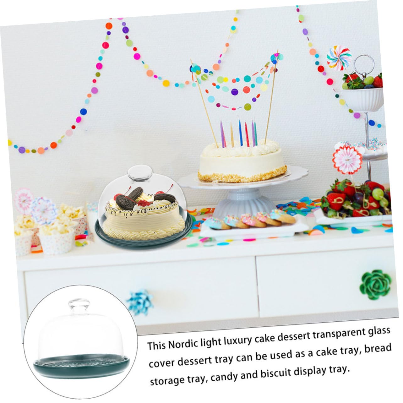 Mikinona Bandeja de Postres 1 Juego de Vidrio Verde para Servir y Exponer | Fruta, Snacks, Chocolate y Galletas, para Merienda Familiar y Fiestas, Estilo Único y Elegante
