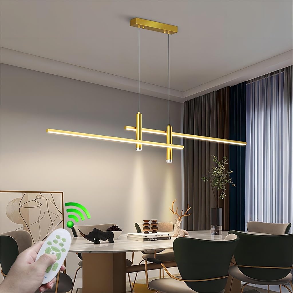 RuiRfh LED modern chandelier 60W dimmable linear dining room Pendant Light acrylic lampshade 120cm black height adjustable ceiling light with spotlight function suitable for kitchen island living room