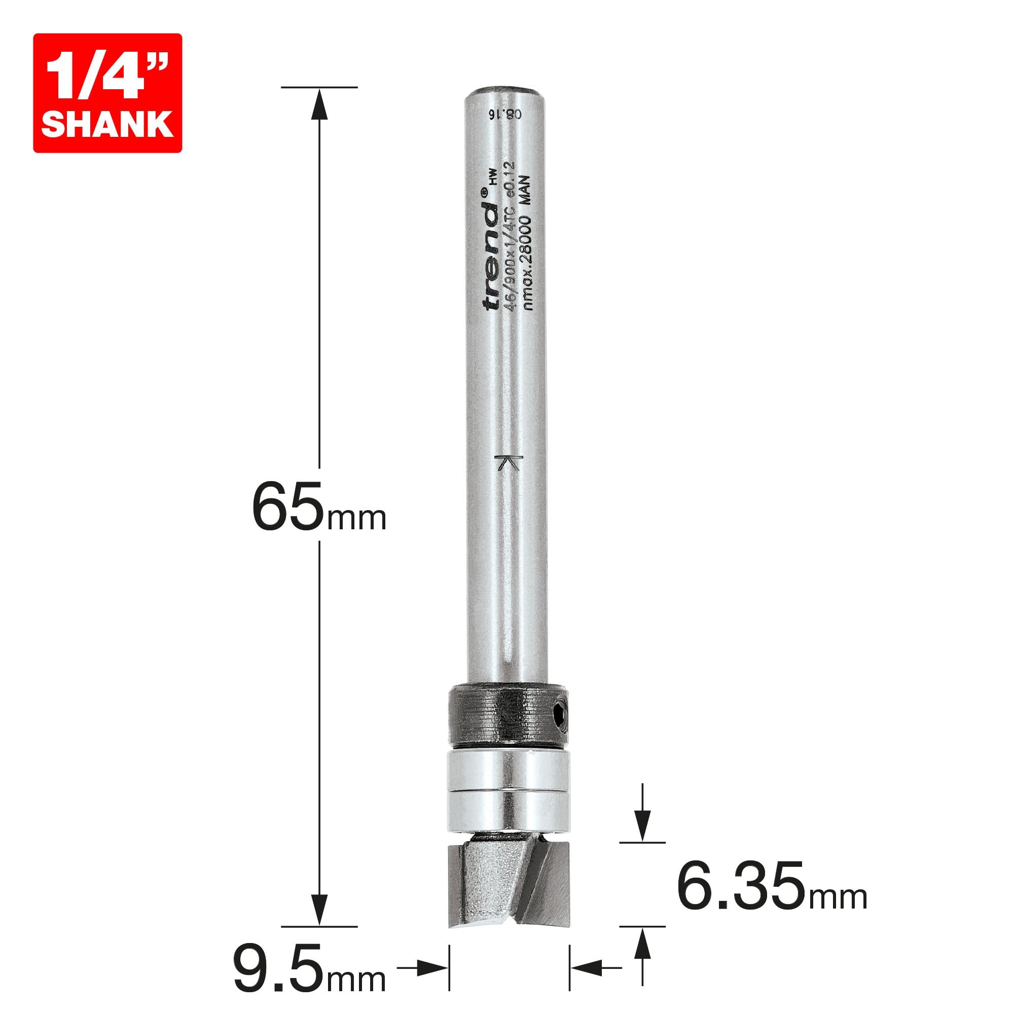 Trend Profesjonalny prowadzony profilator , średnica 9,5 mm x cięcie 6,35 mm, trzpień 1/4 cala, podwójne łożyska, węglik spiekany, 46/900X1/4TC