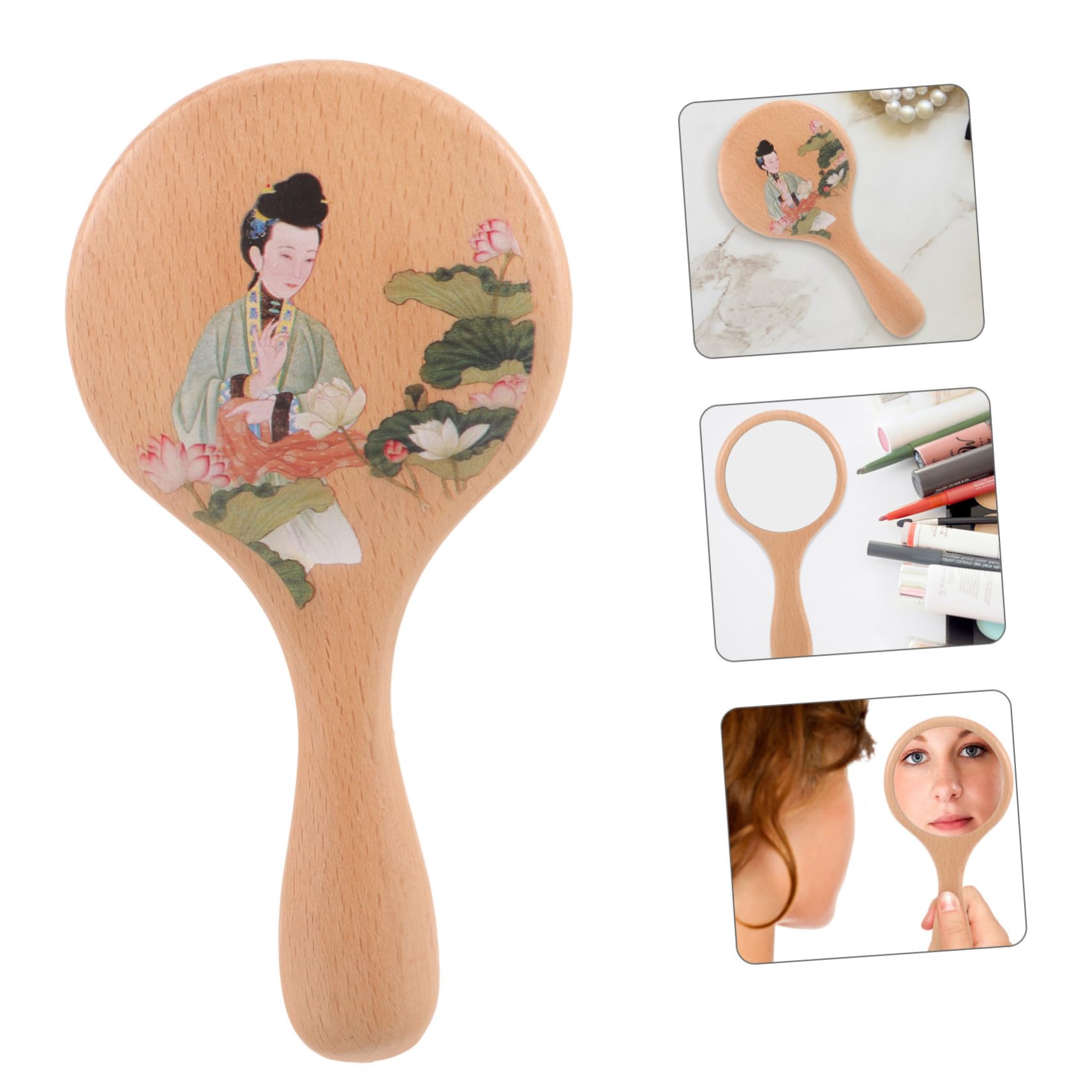 Espejo De Maquillaje De Madera Retro Espejo De Mano Portátil Diseño Vintage para y